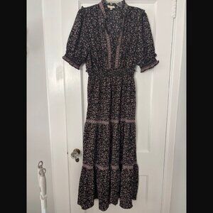 Max Studio Mixed Print Smock Trim Maxi Dress